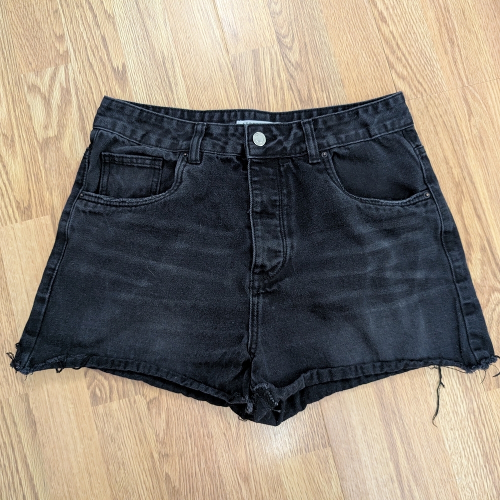 Black High-Waisted Distressed Jean Shorts